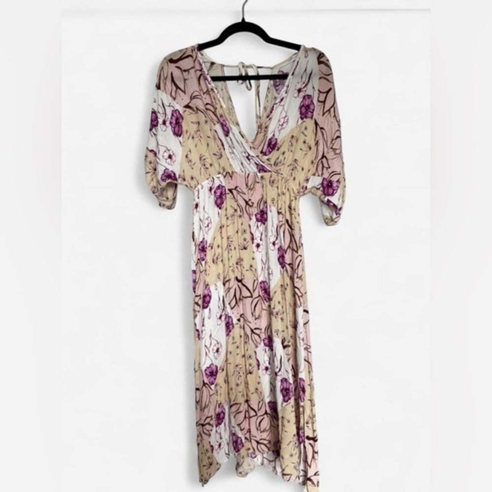 Floral Cottagecore Maxi Dress Puff Sleeve Wrap Tie Back Boho Small - Picture 1 of 3